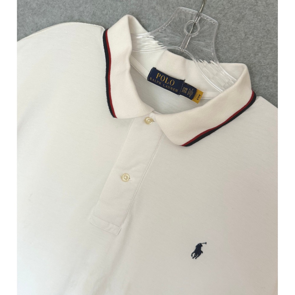 Polo Ralph Lauren Polo Shirt Mens 2XB White Tipped Trim Short Sleeve Pony Logo